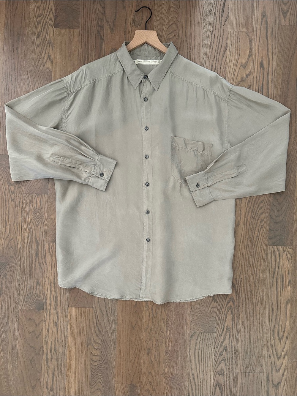 Vintage Fenn Wright & Manson Men's Lightweight Silk Button Front Shirt Khaki XL
